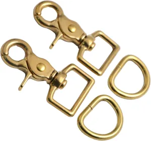 Okones Pack of 2,1'' Inner Width,Solid Brass Square Lobster Clasps Swivel Trigger Clips Hooks for Straps Bags Belting leathercraft(Hook insides 1'')