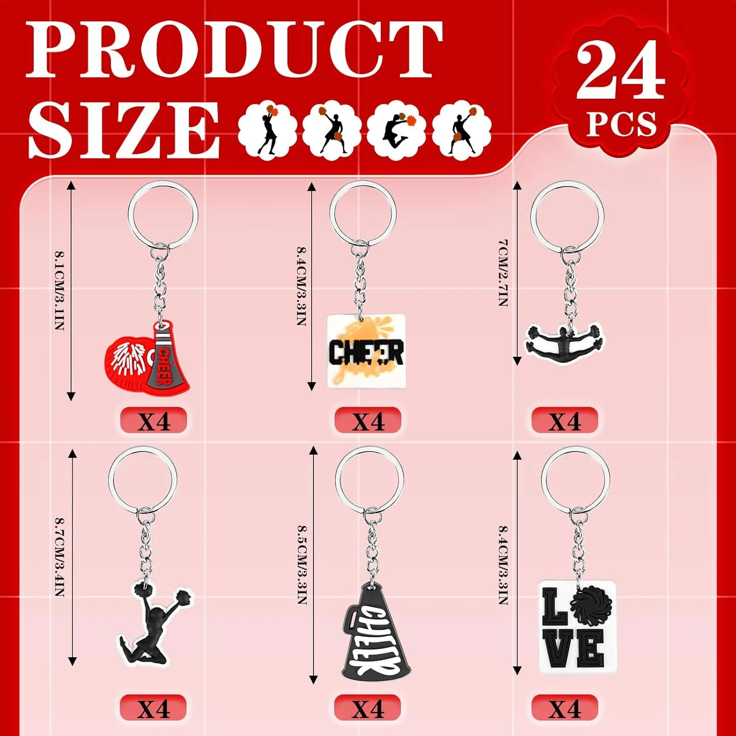 Olgaa 48 PCS Cheerleader Gifts: 24 PCS Cheer Bags & 24 Black Cheer Keychains