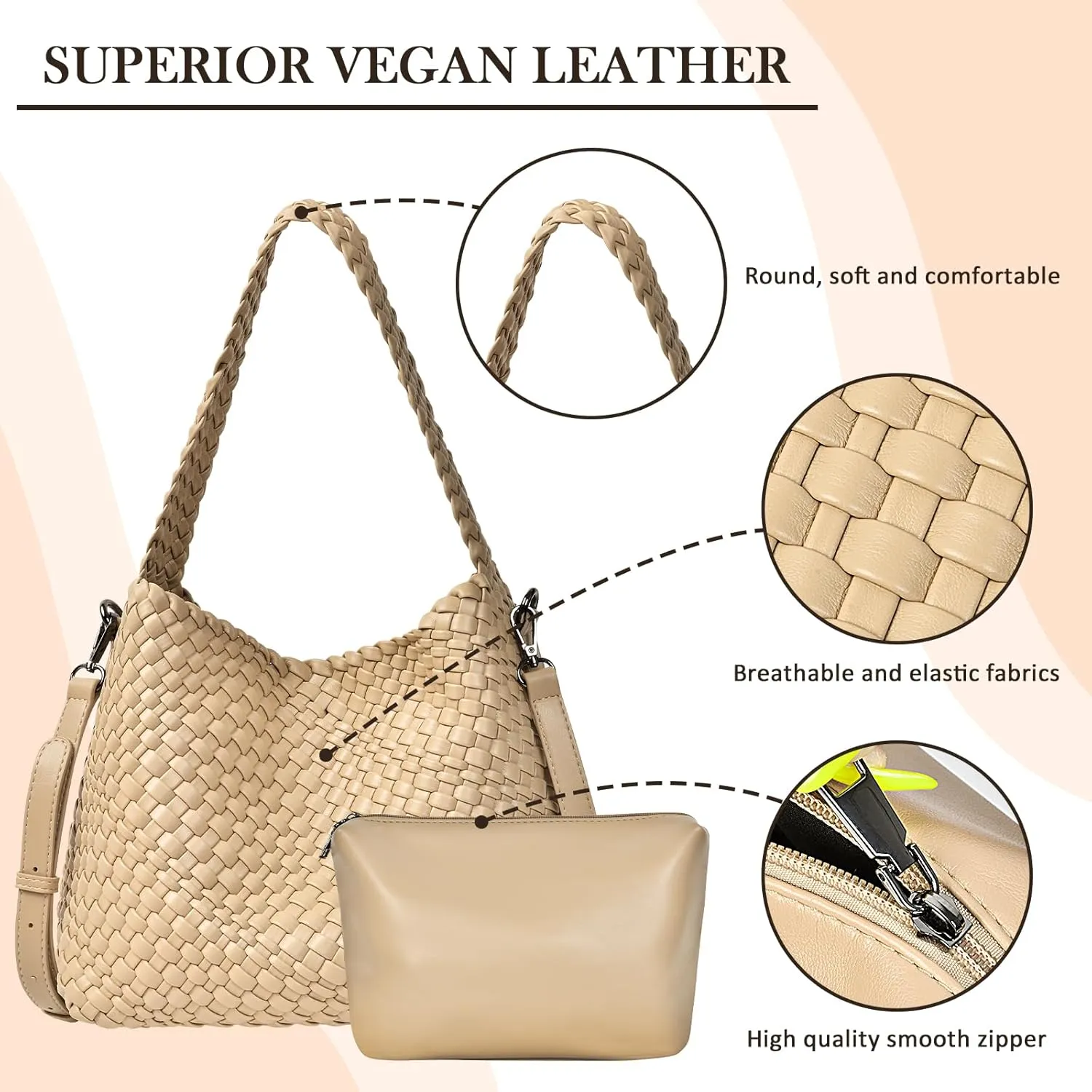 OlyPegic Woven Bag for Women, Woven Tote Bag Vegan Leather Retro Handbag, Handmade Summer Beach Bag Large Capacity Bags