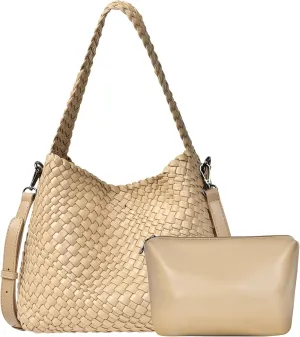 OlyPegic Woven Bag for Women, Woven Tote Bag Vegan Leather Retro Handbag, Handmade Summer Beach Bag Large Capacity Bags