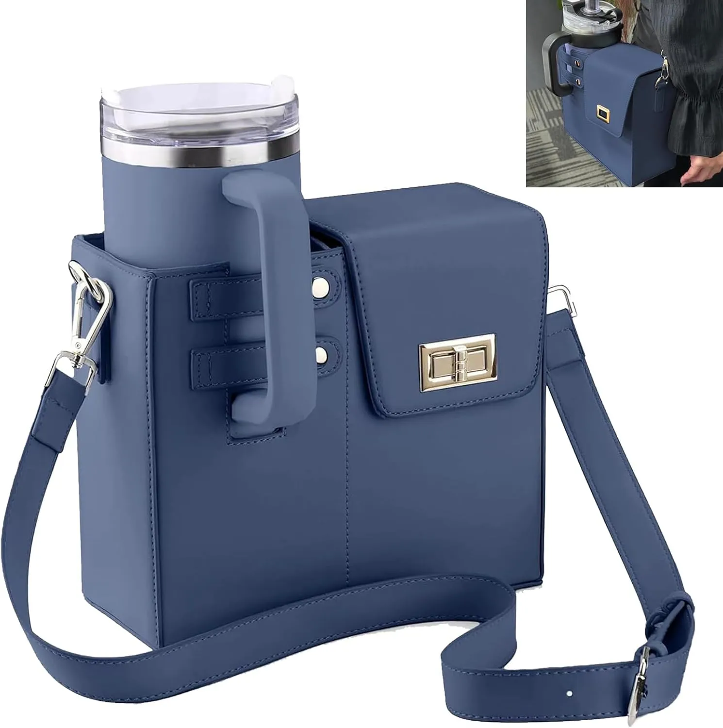 Outdoor Portable Crossbody Water Cup Storage Bag, Purse Cup Holder Bag, Adjustable Women Shoulder Strap Bag for Travel & Daily Use(Blue)