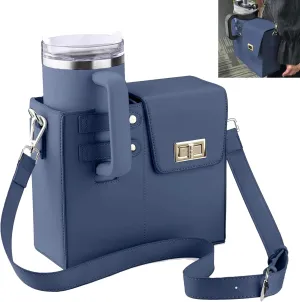 Outdoor Portable Crossbody Water Cup Storage Bag, Purse Cup Holder Bag, Adjustable Women Shoulder Strap Bag for Travel & Daily Use(Blue)