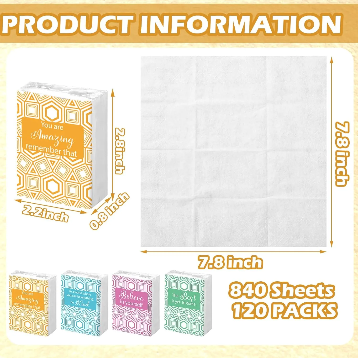Outus 200 Packs Travel Size Pocket Tissues Individual Facial Tissue Packs Bulk Mini Inspirational Pocket Paper 3 Ply for Family Holiday Travel School Office Car Wedding Party(Geometric)