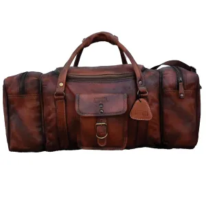 Overflap Barrel Rustic travel bag, Vintage Look for men, Cognac Personalized genuine Monogrammed Weekend Bag, Bag for Sibling (28 Inch)