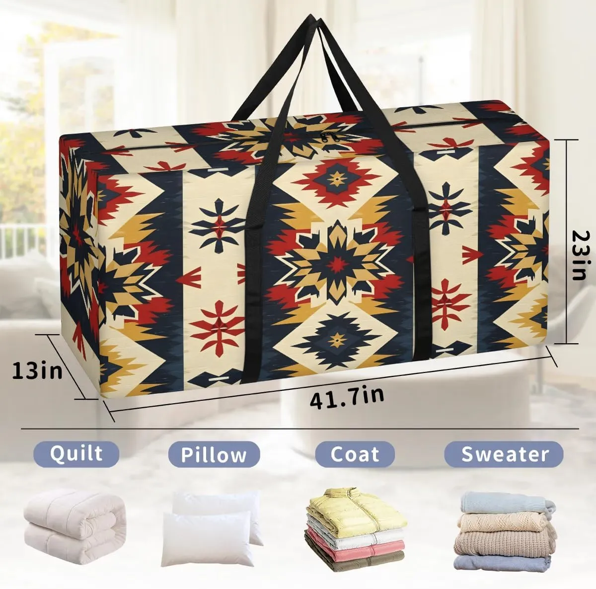 Oversized Moving Bags Aztec Geometric Ethnic Waterproof Storage Totes Large Storage Bags for Clothes Packing Bags for Moving Travel & Clothes Storage