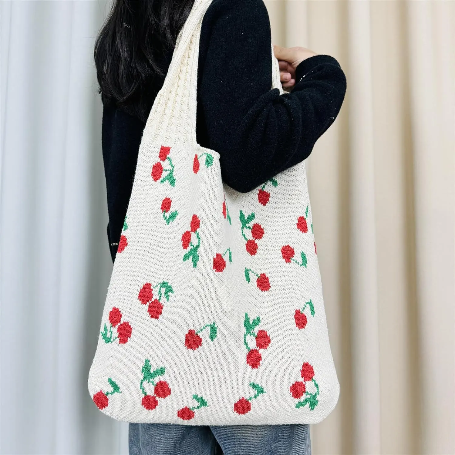 Ovida Cute Bow Tie Crochet Bags for Women Summer Travel Beach Tote Bag Y2k Aesthetic Knit Bag Fairy Grunge Accessories