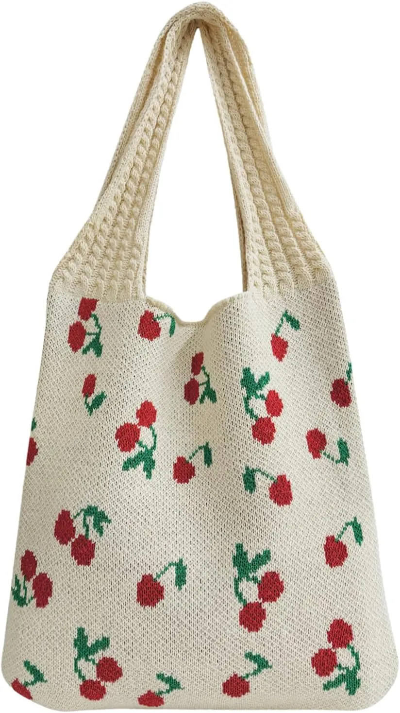 Ovida Cute Bow Tie Crochet Bags for Women Summer Travel Beach Tote Bag Y2k Aesthetic Knit Bag Fairy Grunge Accessories