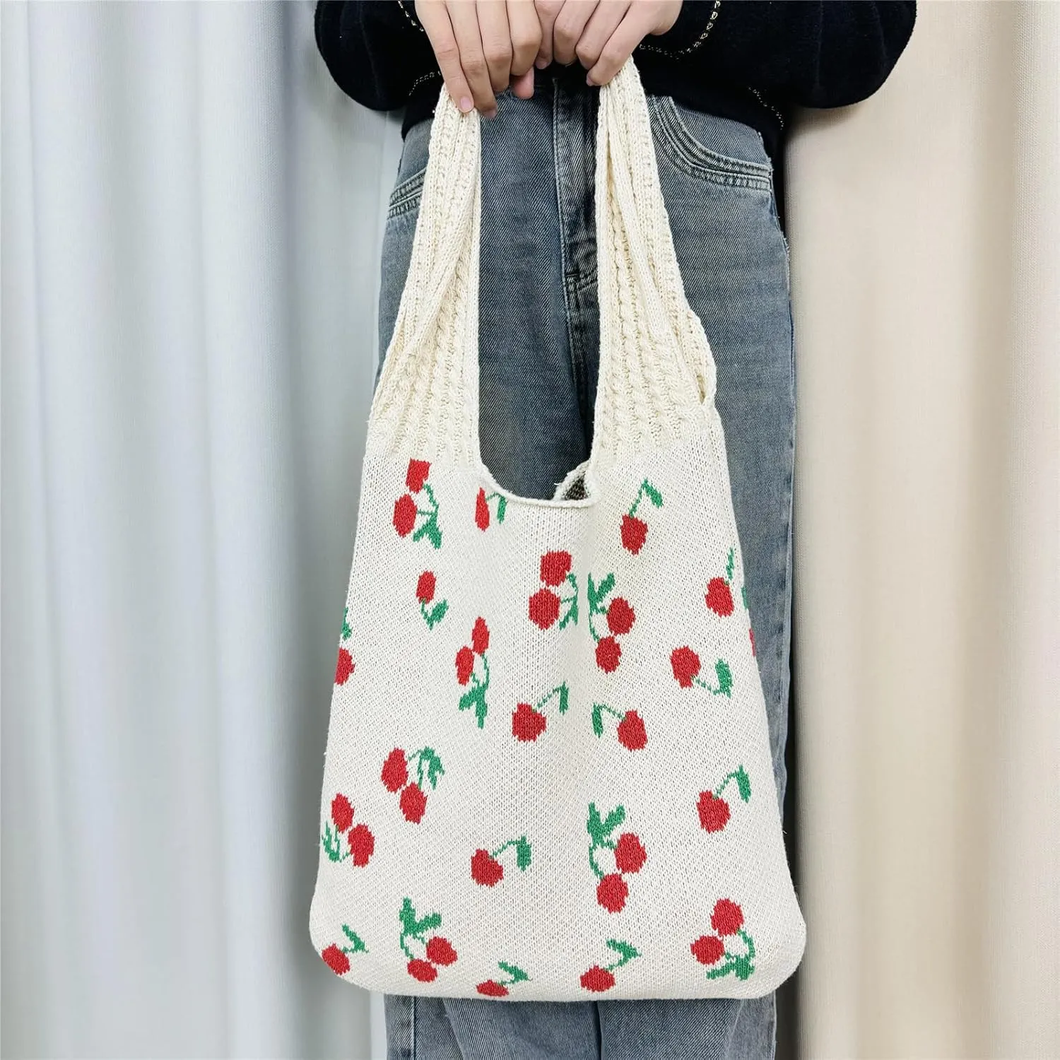 Ovida Cute Bow Tie Crochet Bags for Women Summer Travel Beach Tote Bag Y2k Aesthetic Knit Bag Fairy Grunge Accessories