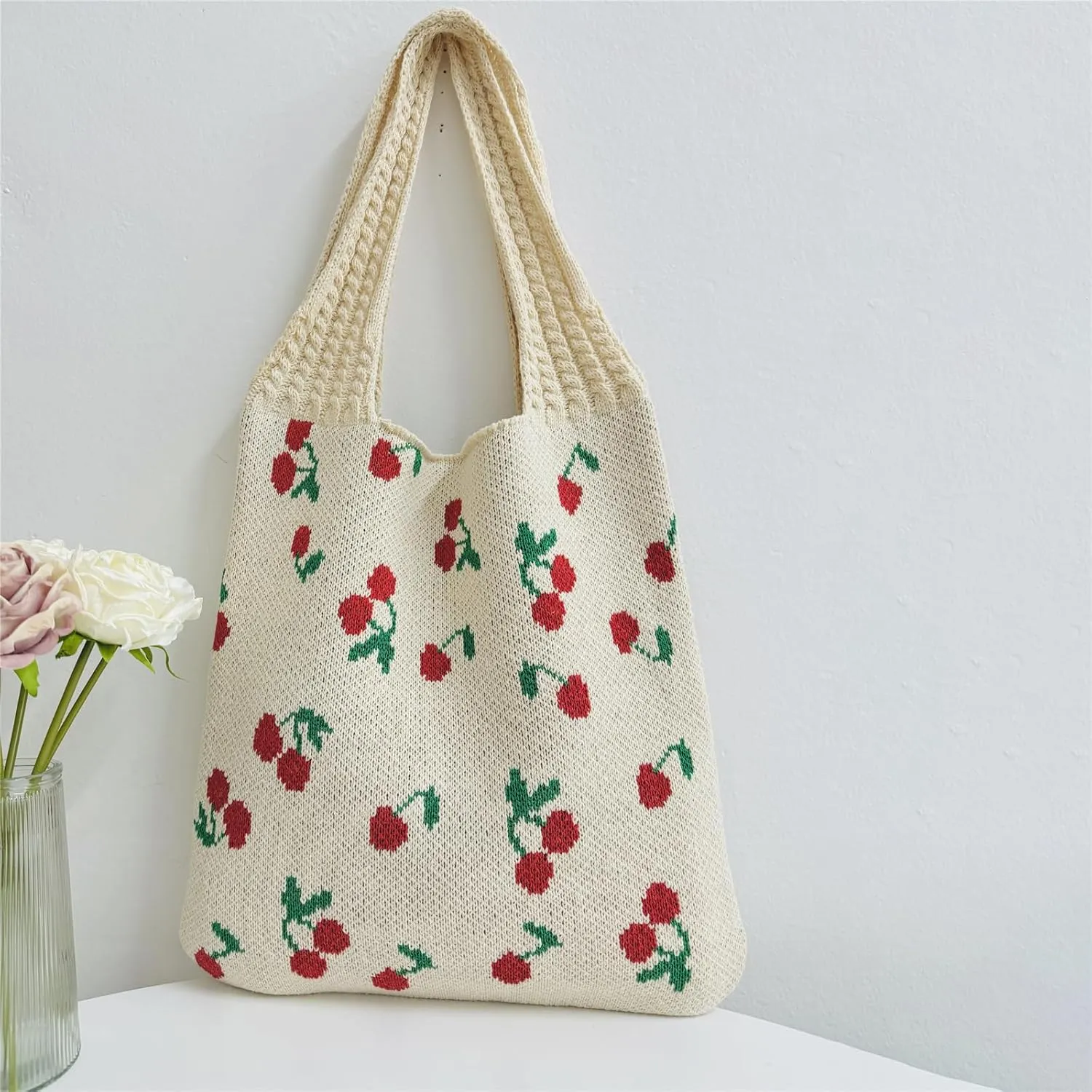 Ovida Cute Bow Tie Crochet Bags for Women Summer Travel Beach Tote Bag Y2k Aesthetic Knit Bag Fairy Grunge Accessories