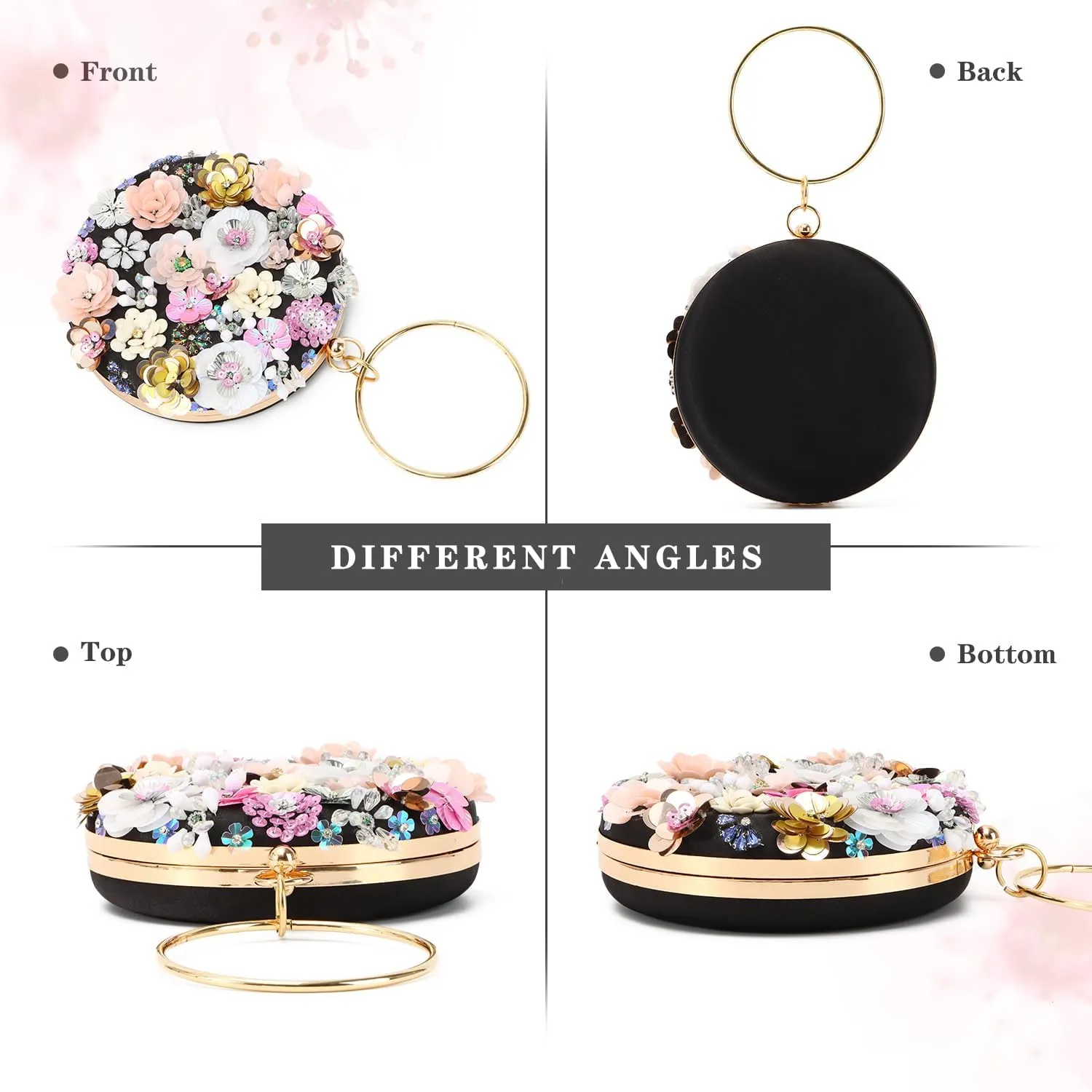 Oweisong Floral Clutch Purses for Women Gold Flower Evening Handbag Formal Wedding Beaded Chain Shoulder Bag