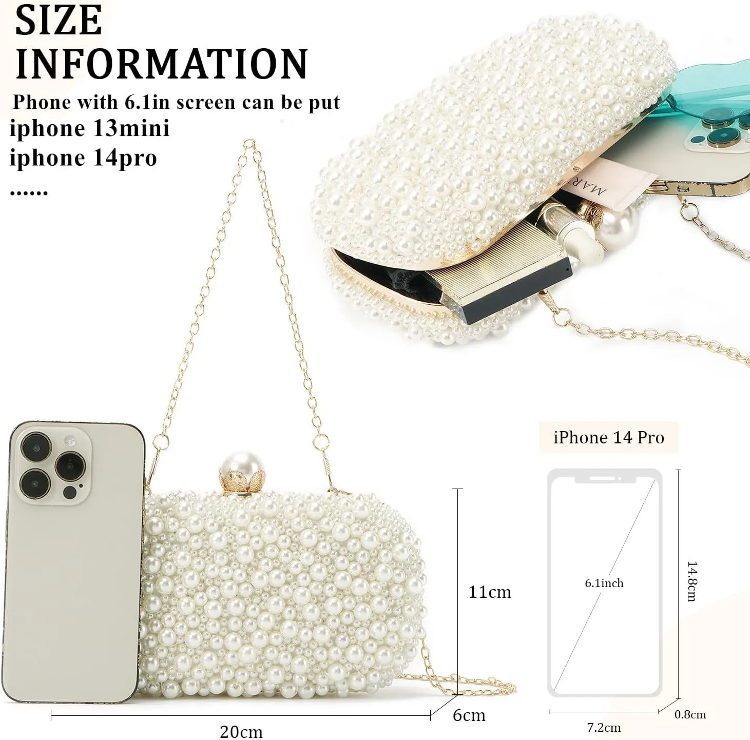 Oweisong White Pearl Clutch Purses for Women Beaded Clutch Bag Formal Wedding Bride Evening Bag Party Tote Handbag