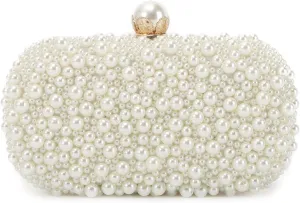Oweisong White Pearl Clutch Purses for Women Beaded Clutch Bag Formal Wedding Bride Evening Bag Party Tote Handbag
