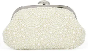 Oweisong Womens Pearl Clutch Purses for Wedding Pearl Bag White Beaded Evening Handbag Ivory Bridal Shoulder Purse