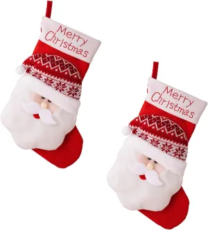Pack Of 2 Christmas Stockings Knitted Present Bags Hanging Ornament Festives Holiday Decoration For Fireplaces And Tree