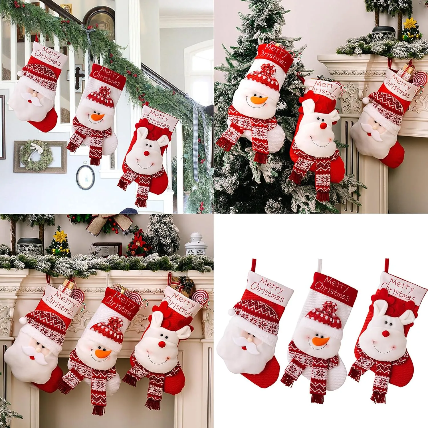 Pack Of 2 Christmas Stockings Knitted Present Bags Hanging Ornament Festives Holiday Decoration For Fireplaces And Tree