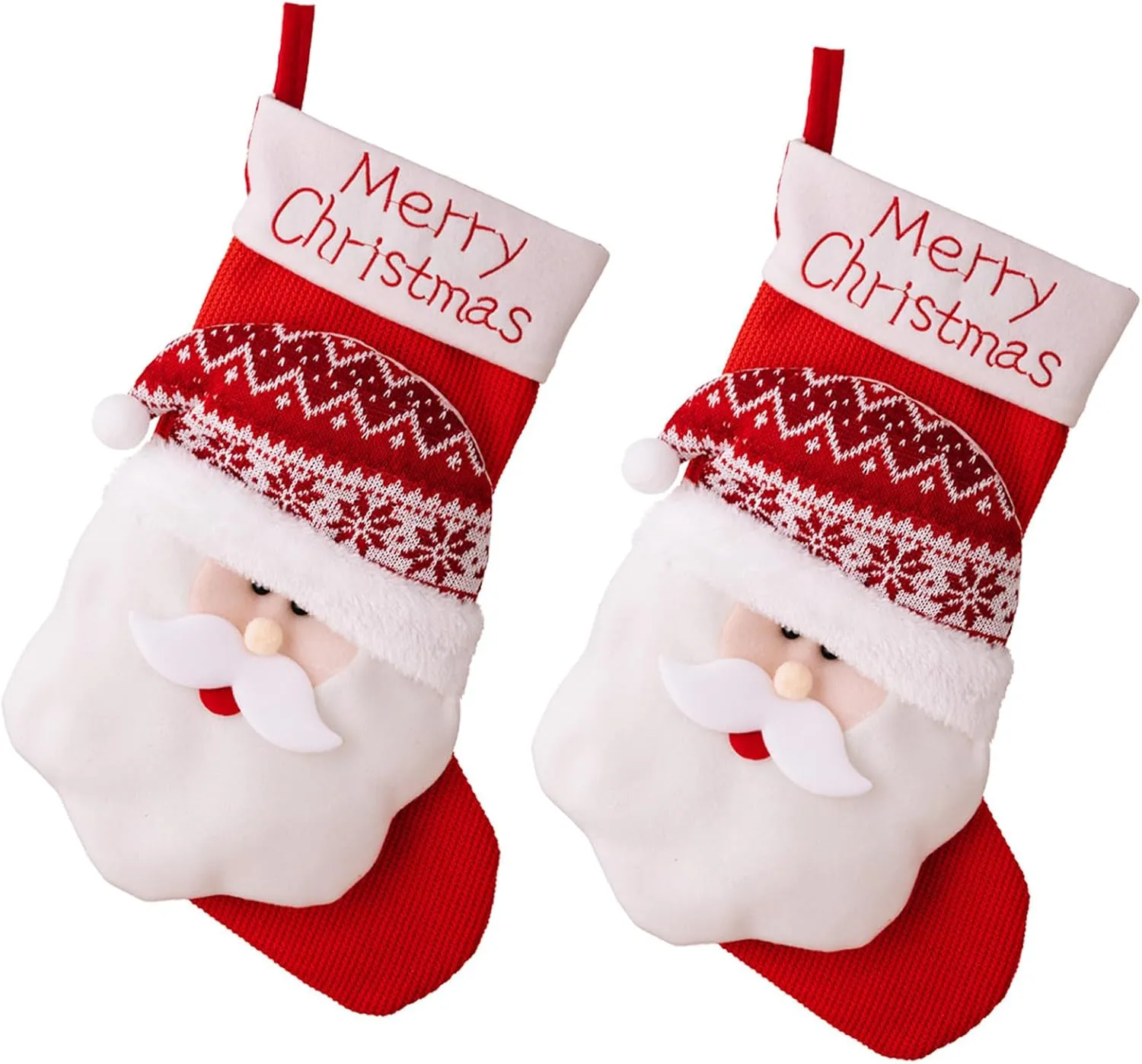Pack Of 2 Christmas Stockings Knitted Present Bags Hanging Ornament Festives Holiday Decoration For Fireplaces And Tree