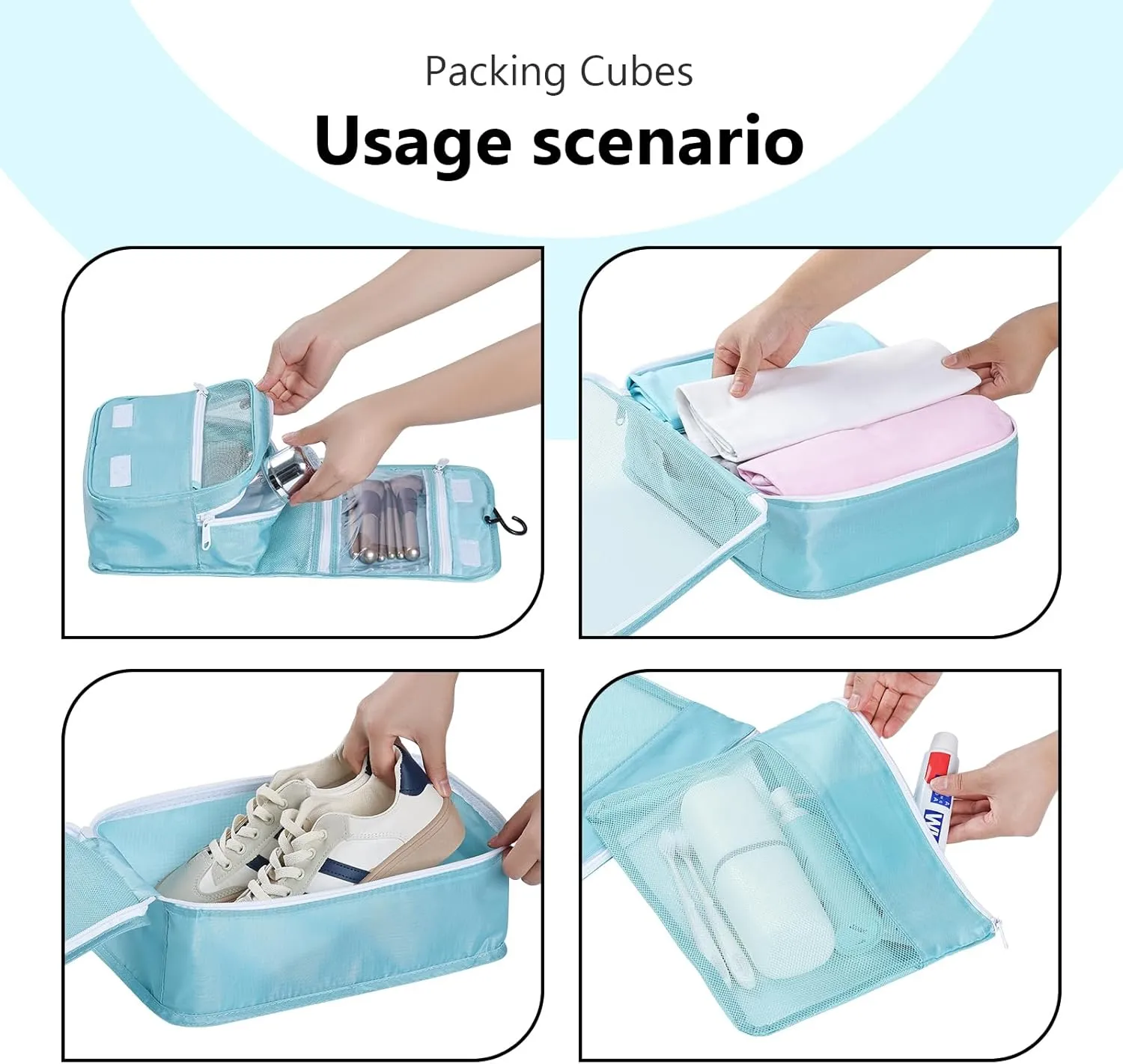 Packing Cubes for Travel - 9 Set Large Travel Cubes Luggage Organizer Bags Set With Laundry Bags/Shoe Bag/Toiletry Bag (Blue)