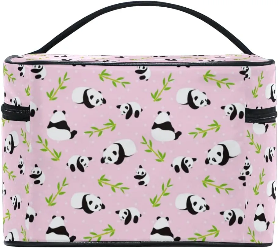 Panda Makeup Bag, Animal Cute Pink Makeup Organizer Bags Toiletry Bag Box Travel Cosmetic Bag Make Up Train Case for Women Teen Girl Ladies
