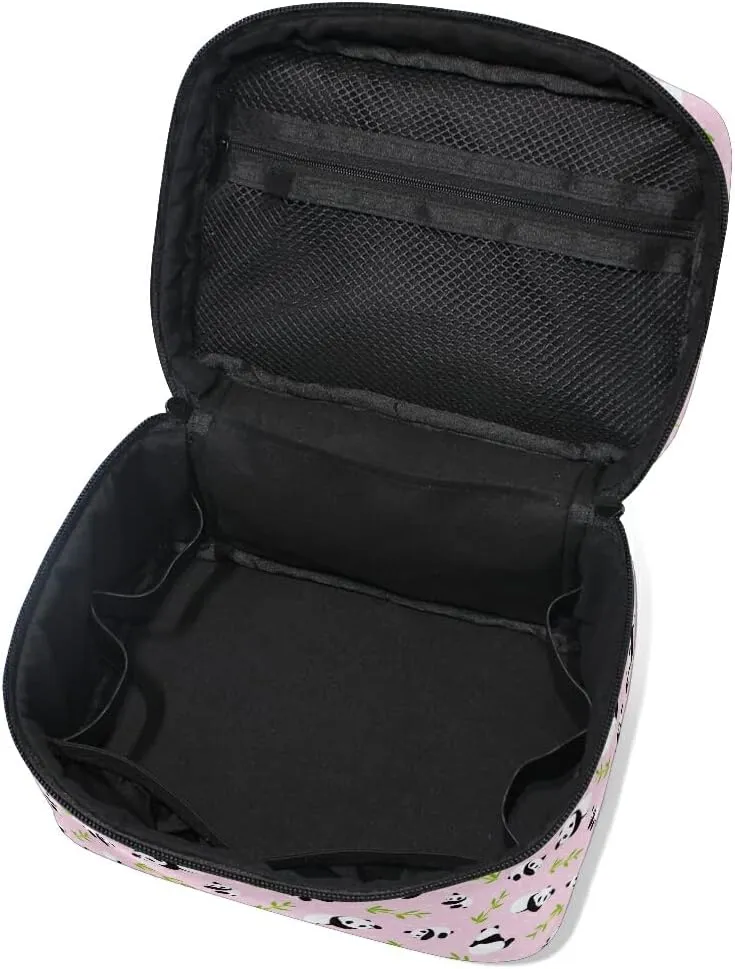 Panda Makeup Bag, Animal Cute Pink Makeup Organizer Bags Toiletry Bag Box Travel Cosmetic Bag Make Up Train Case for Women Teen Girl Ladies