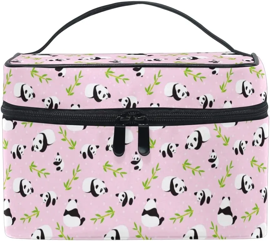 Panda Makeup Bag, Animal Cute Pink Makeup Organizer Bags Toiletry Bag Box Travel Cosmetic Bag Make Up Train Case for Women Teen Girl Ladies