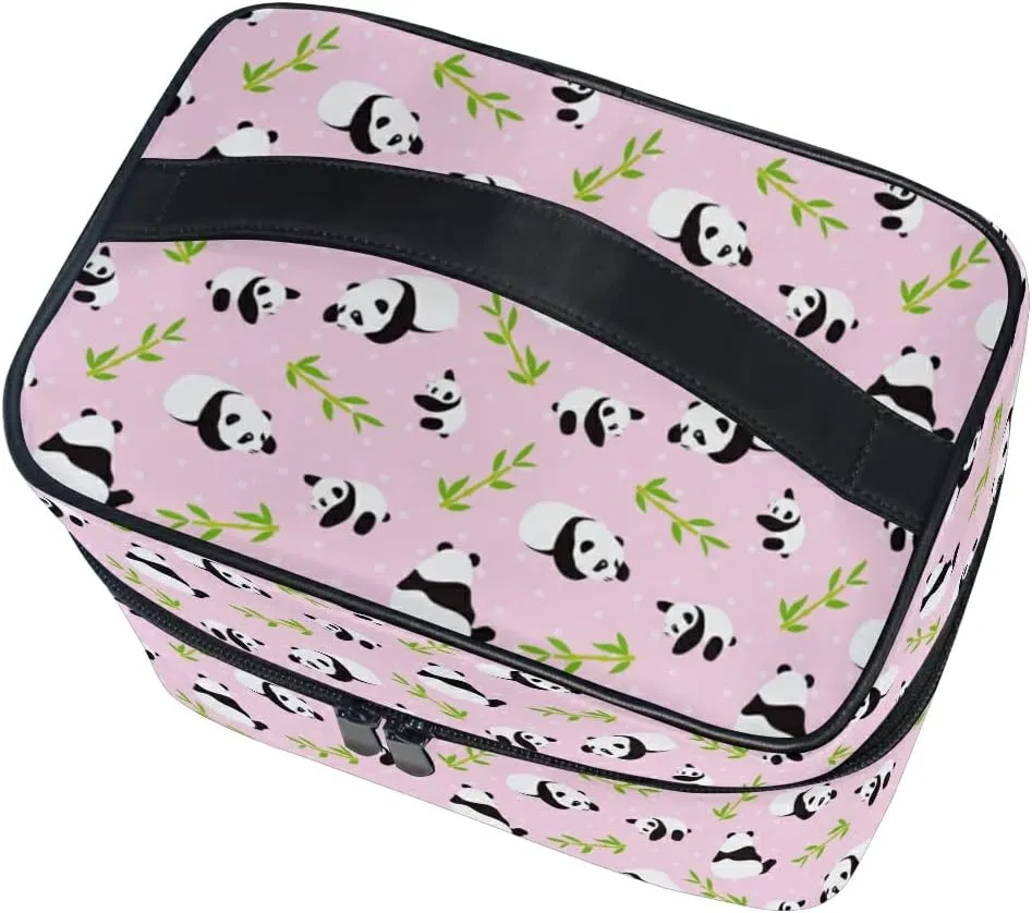 Panda Makeup Bag, Animal Cute Pink Makeup Organizer Bags Toiletry Bag Box Travel Cosmetic Bag Make Up Train Case for Women Teen Girl Ladies