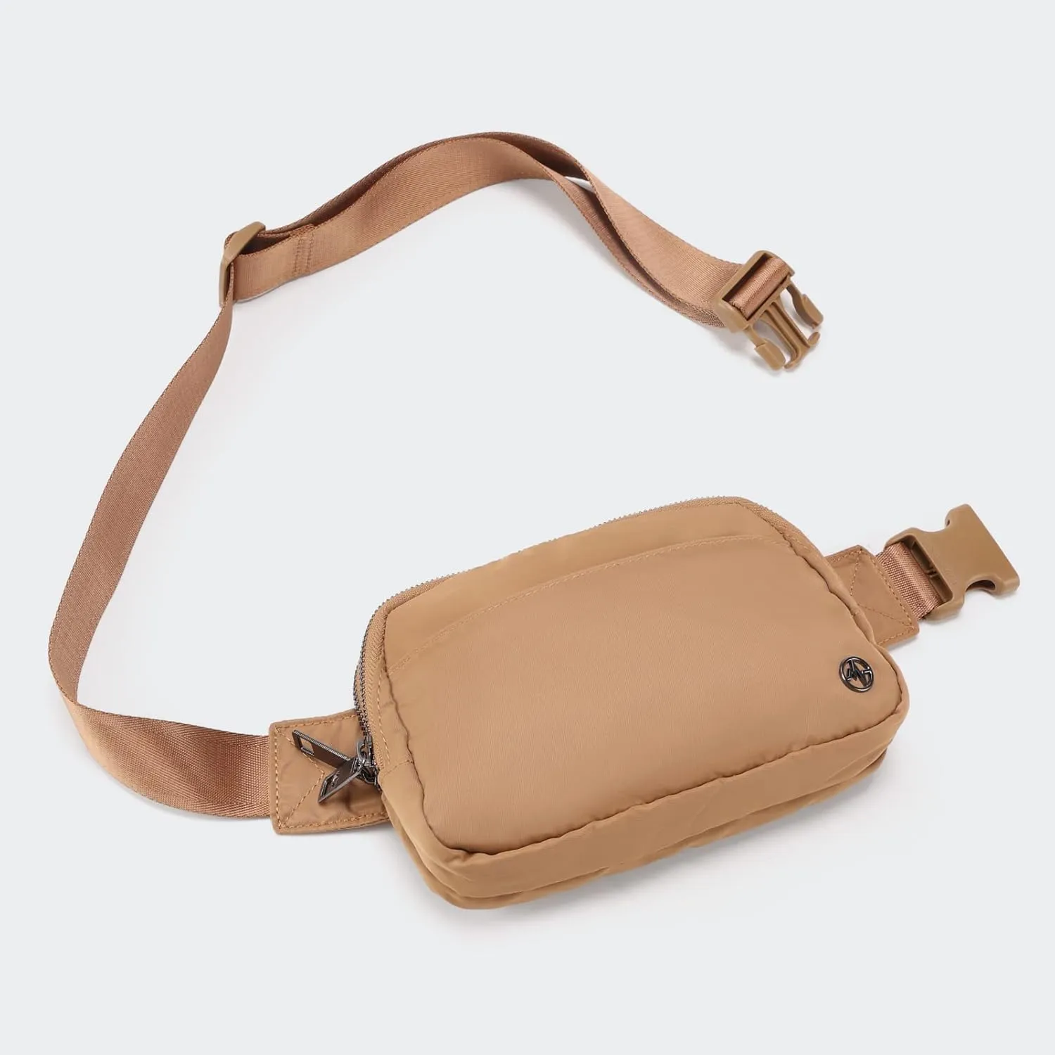 Pander Everywhere Belt Bag for Women, 5 Zipper Pockets Nylon Crossbody Fanny Pack Purse (Caramel Burnt).