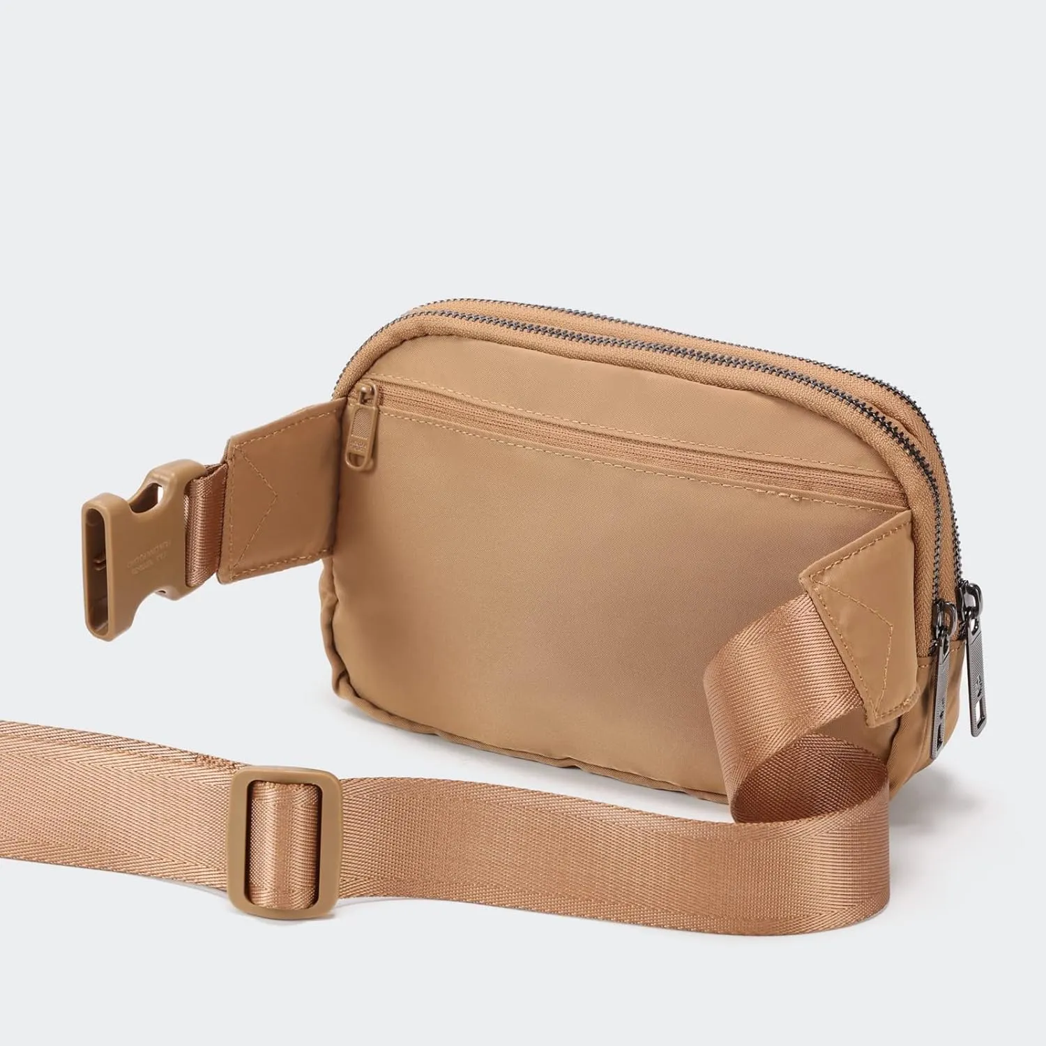 Pander Everywhere Belt Bag for Women, 5 Zipper Pockets Nylon Crossbody Fanny Pack Purse (Caramel Burnt).
