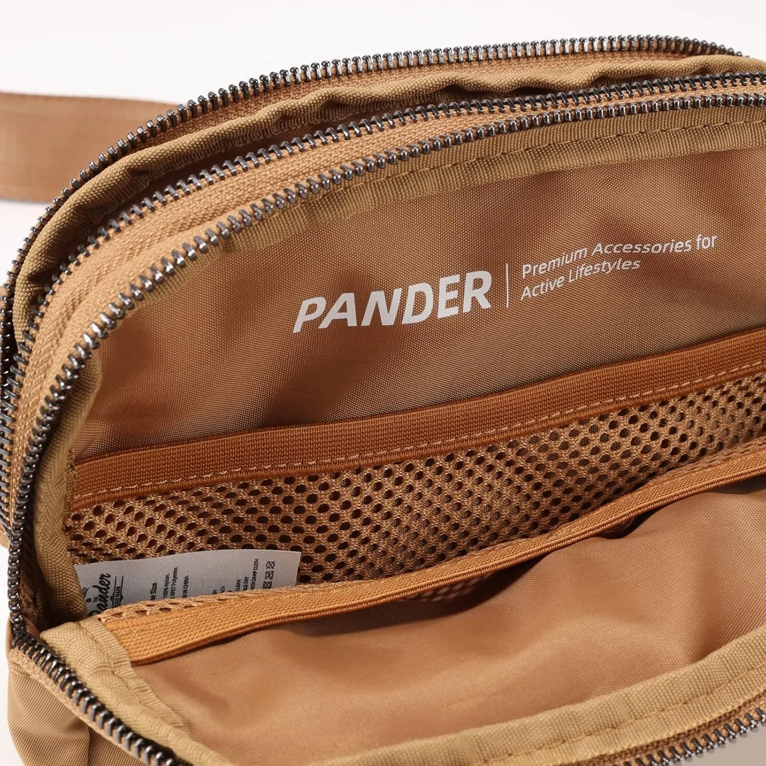 Pander Everywhere Belt Bag for Women, 5 Zipper Pockets Nylon Crossbody Fanny Pack Purse (Caramel Burnt).