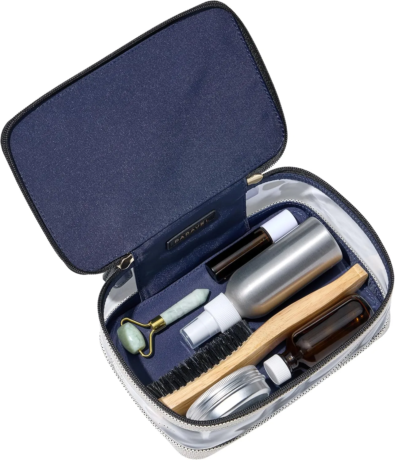 Paravel Cabana See-All Vanity Case | Made with Recycled Canvas Material & Vegan Leather | Premium See Through Travel Toiletry Bag | Regular, Domino Black
