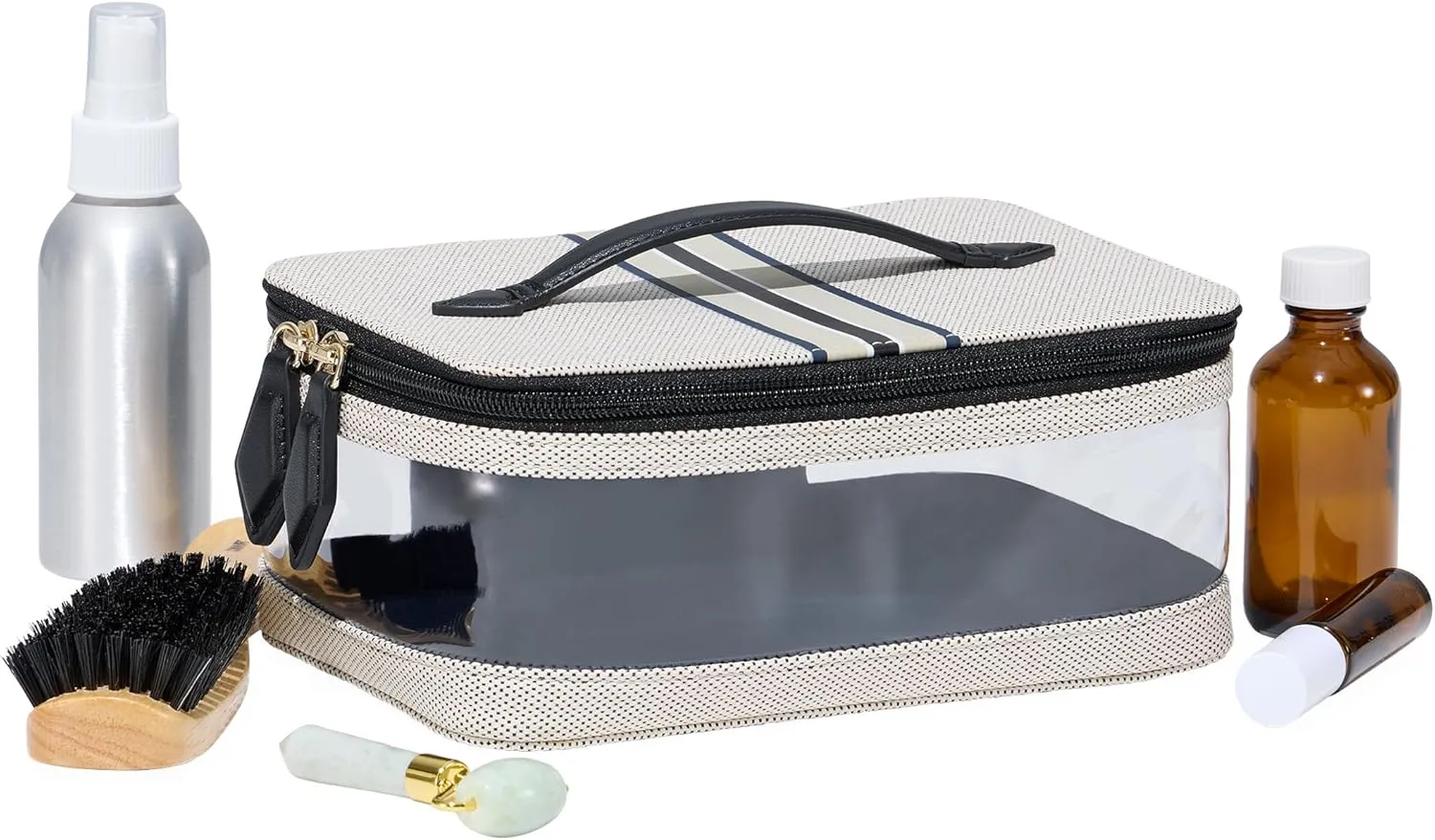 Paravel Cabana See-All Vanity Case | Made with Recycled Canvas Material & Vegan Leather | Premium See Through Travel Toiletry Bag | Regular, Domino Black