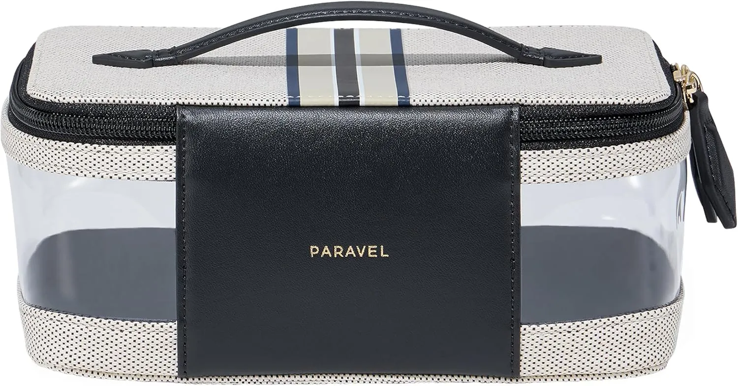 Paravel Cabana See-All Vanity Case | Made with Recycled Canvas Material & Vegan Leather | Premium See Through Travel Toiletry Bag | Regular, Domino Black