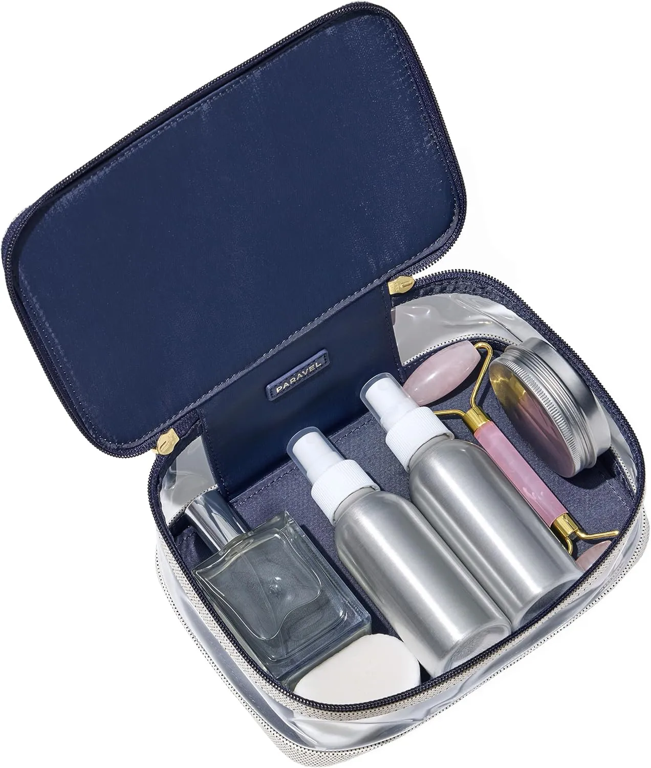 Paravel Cabana See-All Vanity Case | Made with Recycled Canvas Material & Vegan Leather | Premium See Through Travel Toiletry Bag | Regular, Marlin