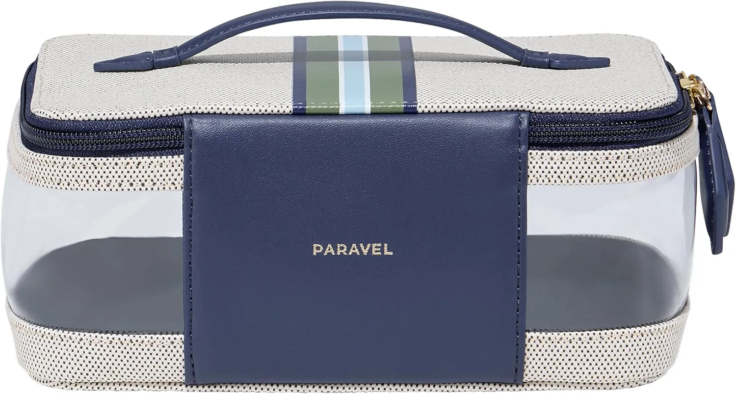 Paravel Cabana See-All Vanity Case | Made with Recycled Canvas Material & Vegan Leather | Premium See Through Travel Toiletry Bag | Regular, Marlin