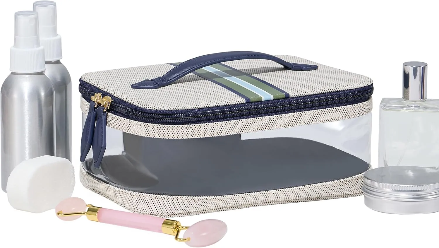 Paravel Cabana See-All Vanity Case | Made with Recycled Canvas Material & Vegan Leather | Premium See Through Travel Toiletry Bag | Regular, Marlin