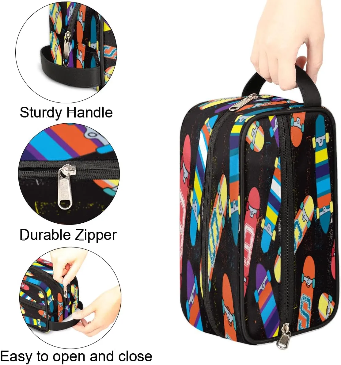 Pardick Hand Drawn Skateboard Travel Toiletry Bag for Women Men Lightweight Cosmetic Makeup Bag Organizer Waterproof Shaving Bag Dopp Kit with Large Capacity for Toiletries and Shaving Accessories
