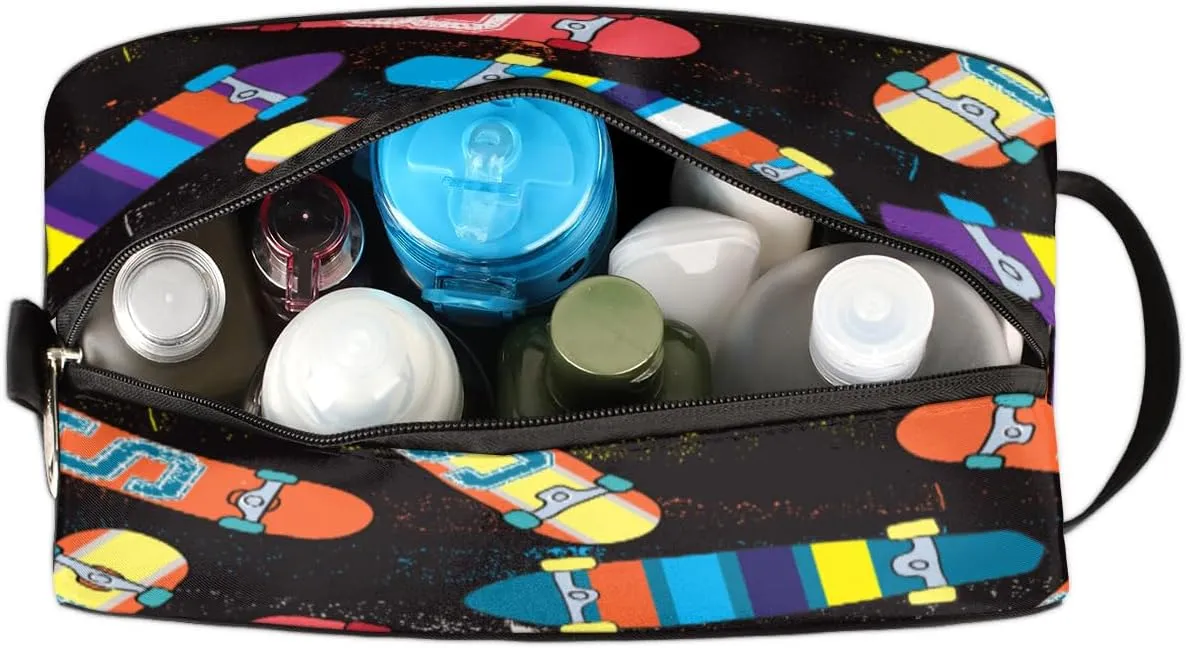 Pardick Hand Drawn Skateboard Travel Toiletry Bag for Women Men Lightweight Cosmetic Makeup Bag Organizer Waterproof Shaving Bag Dopp Kit with Large Capacity for Toiletries and Shaving Accessories