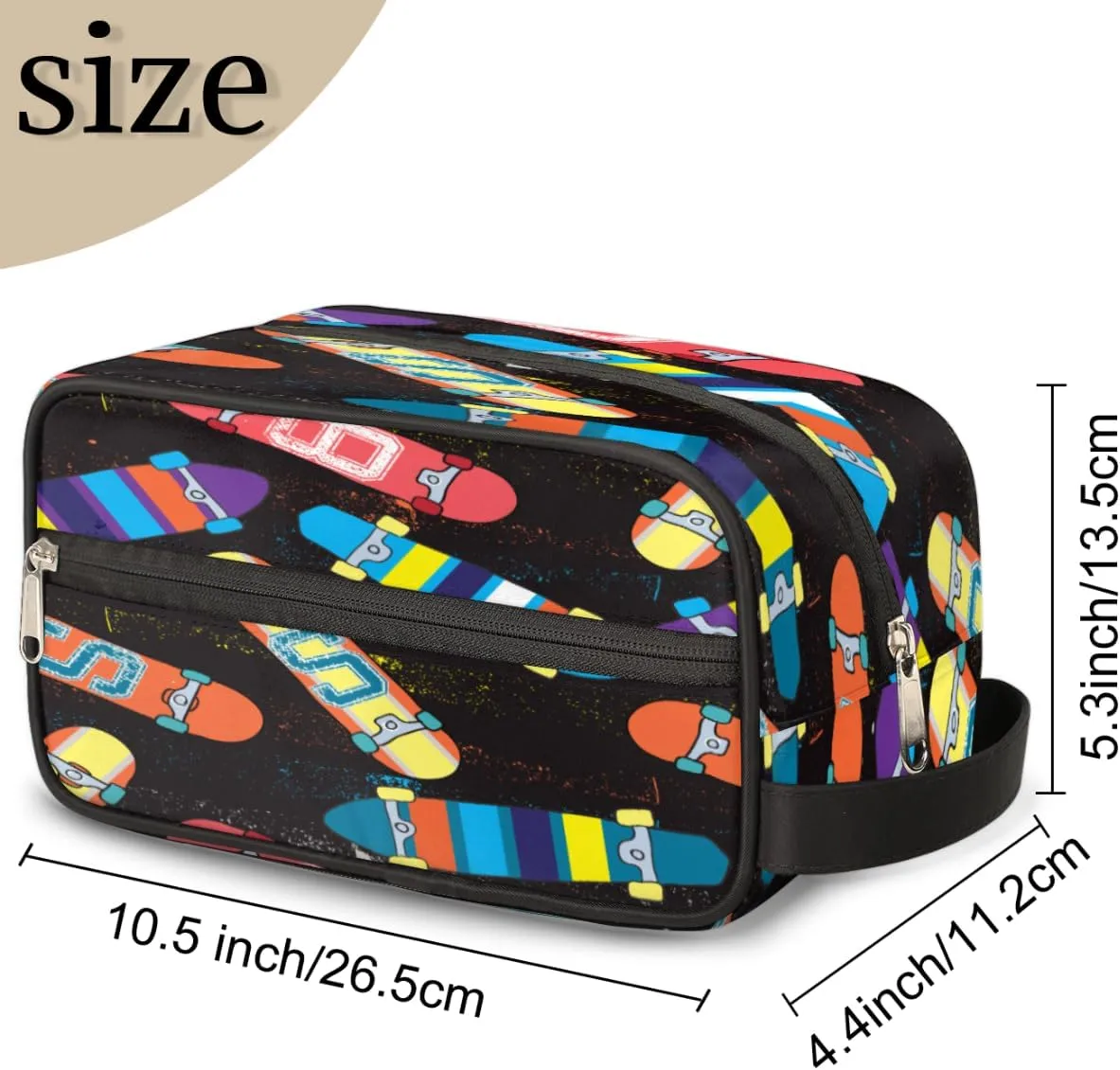 Pardick Hand Drawn Skateboard Travel Toiletry Bag for Women Men Lightweight Cosmetic Makeup Bag Organizer Waterproof Shaving Bag Dopp Kit with Large Capacity for Toiletries and Shaving Accessories
