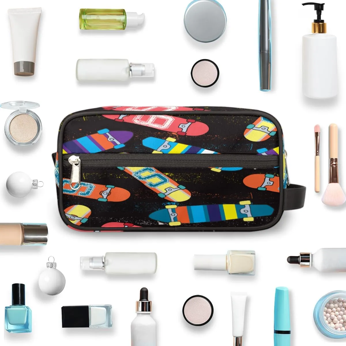 Pardick Hand Drawn Skateboard Travel Toiletry Bag for Women Men Lightweight Cosmetic Makeup Bag Organizer Waterproof Shaving Bag Dopp Kit with Large Capacity for Toiletries and Shaving Accessories