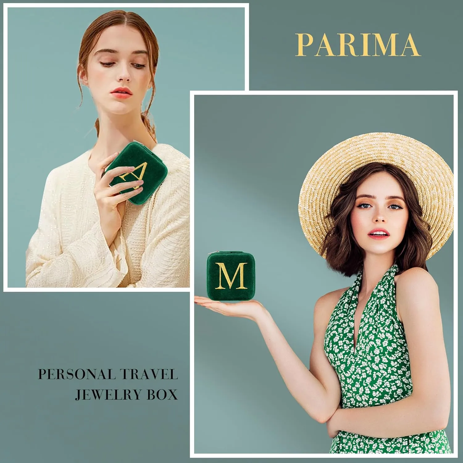 Parima Bridesmaid Gifts Wedding Day - Plush Velvet Bridesmaid Travel Jewelry Case Organizer Jewelry Box Bridal Shower Bride Maid Matron Of Honor Bachelorette Gifts Bride Gifts - Letter B, Green