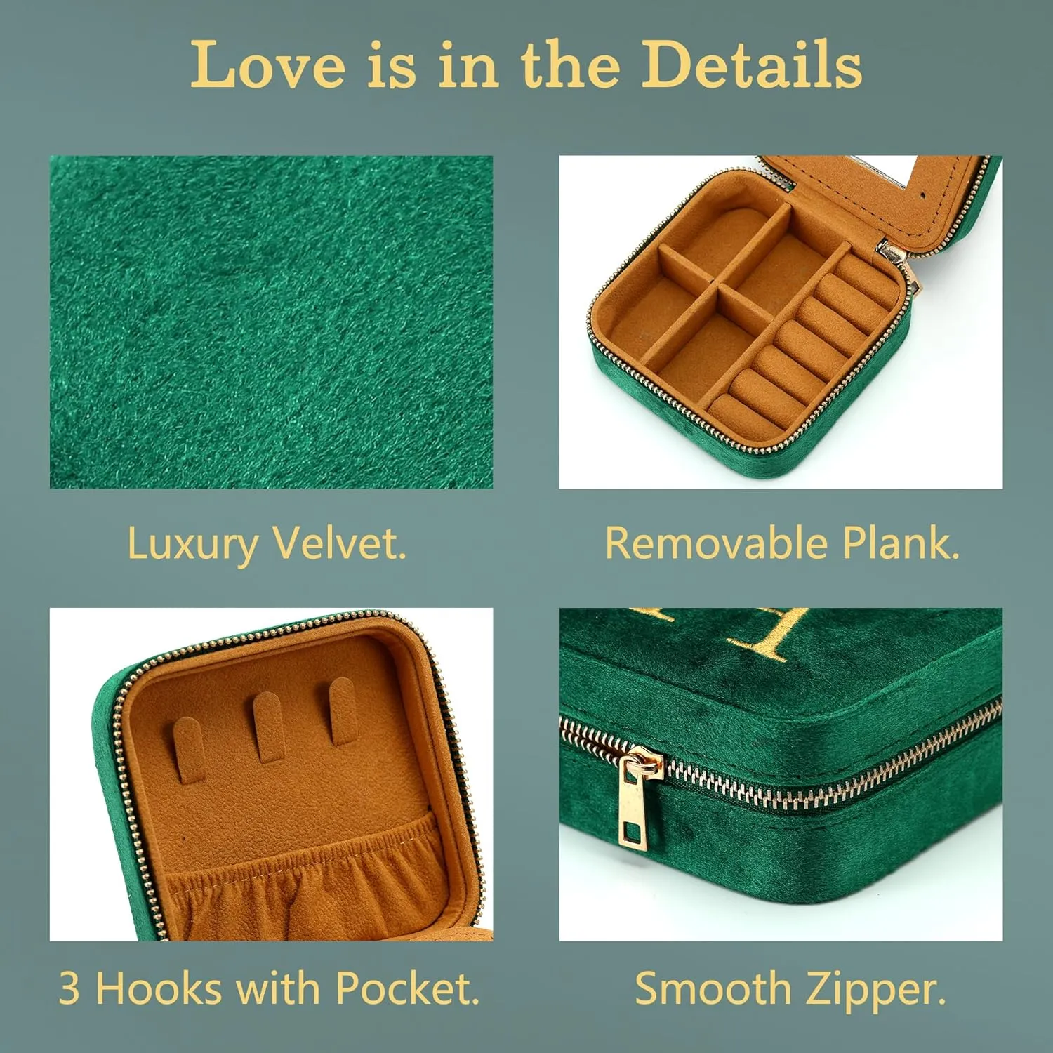 Parima Bridesmaid Gifts Wedding Day - Plush Velvet Bridesmaid Travel Jewelry Case Organizer Jewelry Box Bridal Shower Bride Maid Matron Of Honor Bachelorette Gifts Bride Gifts - Letter B, Green