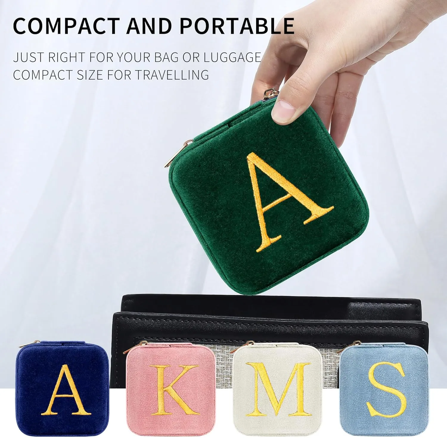 Parima Bridesmaid Gifts Wedding Day - Plush Velvet Bridesmaid Travel Jewelry Case Organizer Jewelry Box Bridal Shower Bride Maid Matron Of Honor Bachelorette Gifts Bride Gifts - Letter B, Green