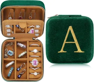 Parima Gifts for Her - Gifts for Women, Plush Velvet Travel Jewelry Case, Small Jewelry Box, Birthday Gift for Women Her, Personalized Gifts - Letter A, Green