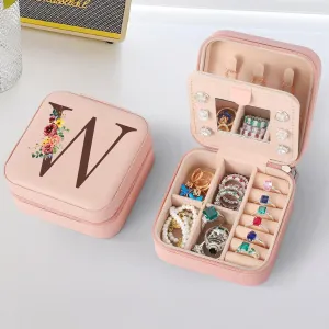Parima Granddaughter Gifts - Granddaughter Birthday Gifts, Personalized Gifts for Granddaughter, Pink Initial Travel Jewelry Case Jewelry Box - Letter W, Pink
