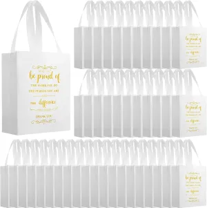Paterr 100 Pcs Employee Appreciation Gift Bags Bulk 10 x 8 x 4'' Non Woven Thank You Tote Bags with Handle Inspirational May You Be Proud Gift for Colleague Teacher Doctor (Black)(White)