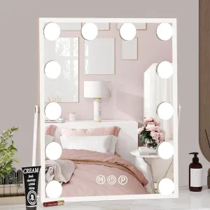 Paton Hollywood Vanity Mirror with Lights, Tabletop Makeup Mirror with 12 LED Lights Bulbs, Beauty Mirror with 3 Color Lighting Modes, Vanity Mirror for Bedroom, Bathroom, Touch Control, White