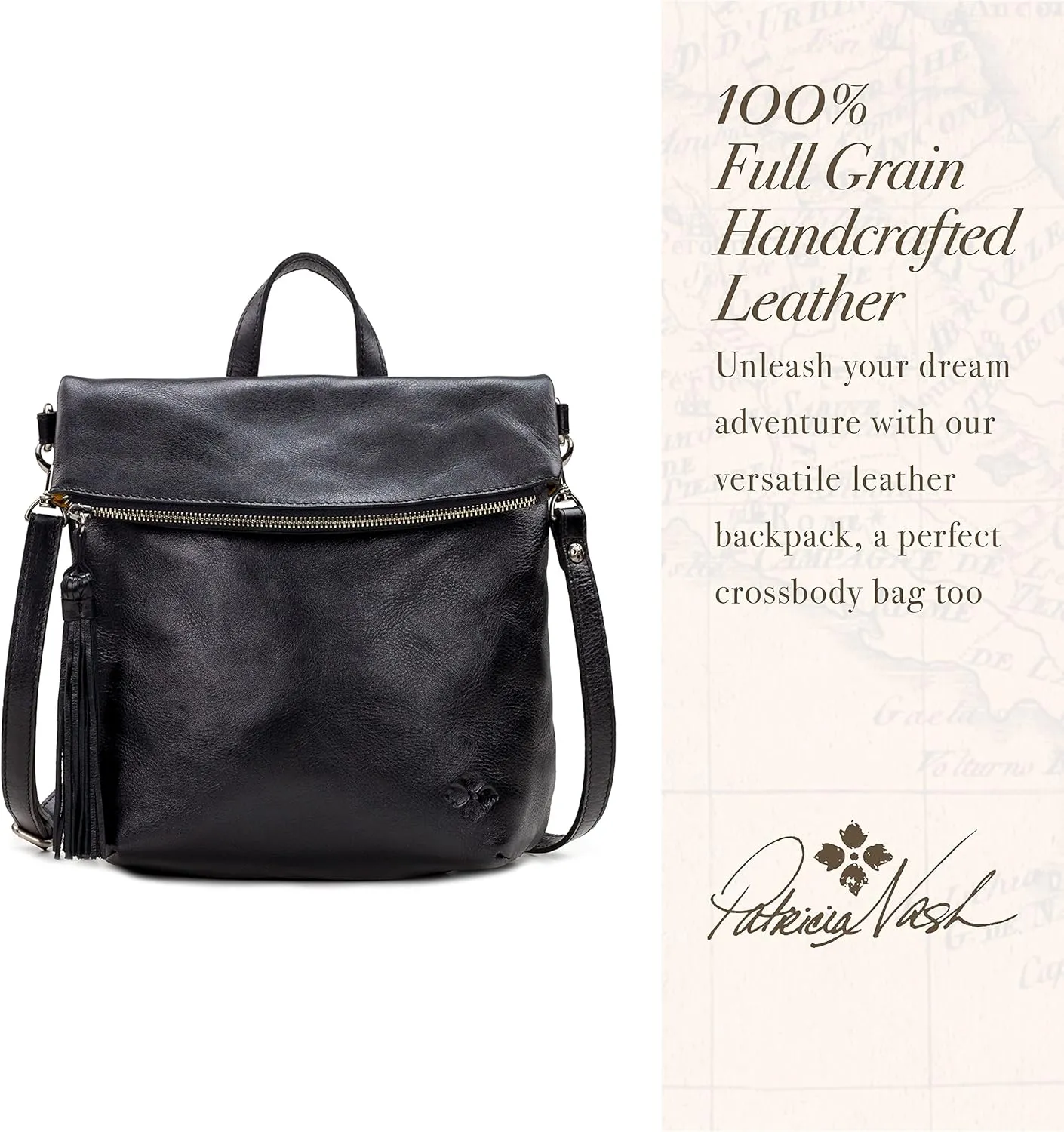Patricia Nash Luzille 100% Full Grain Leather Backpack for Women - Convertible Backpack Tote - Genuine Leather BackPack Purse/Crossbody, Black O/S