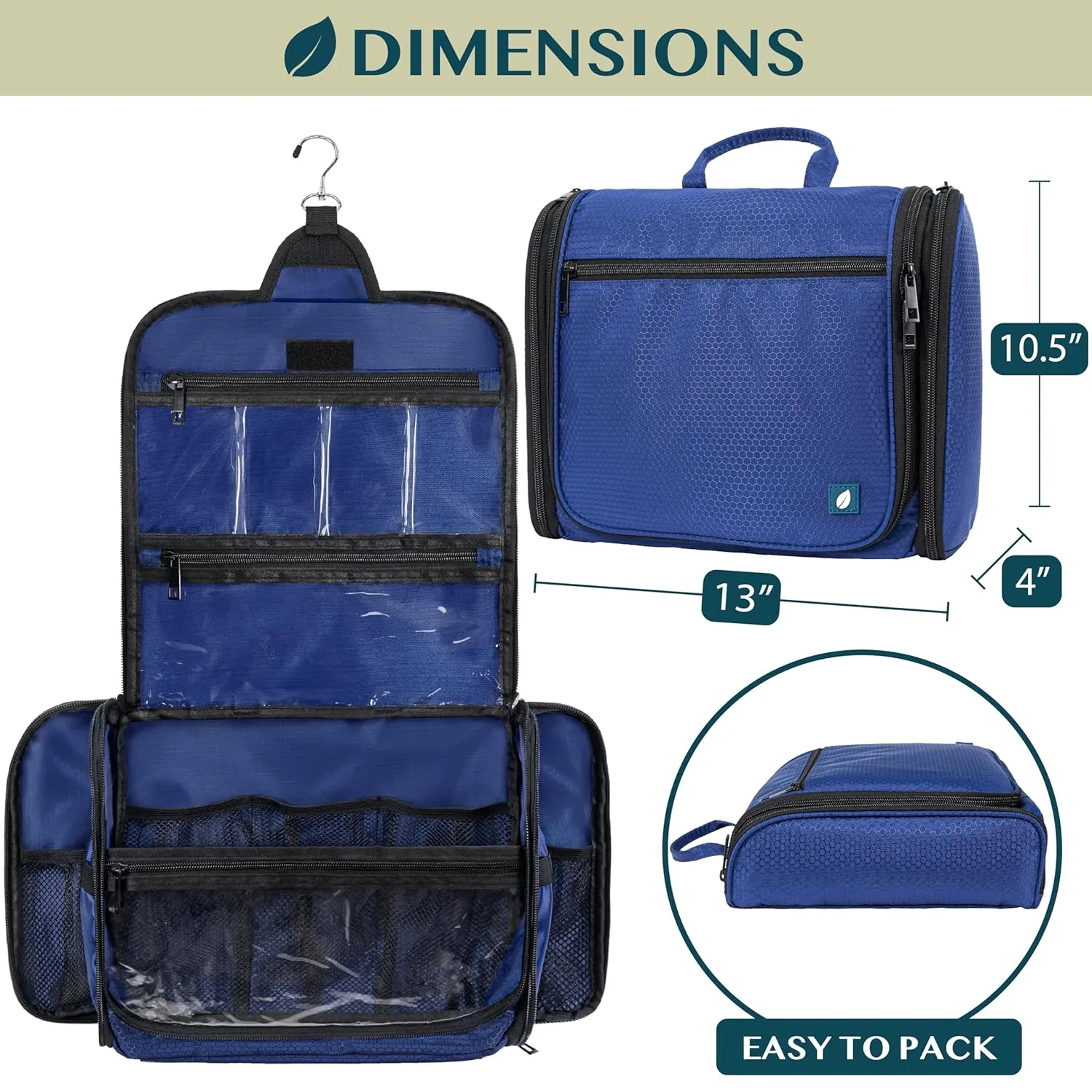 PAVILIA Large Hanging Toiletry Bag Travel Bag Women Men, Cosmetic Organizer, Water Resistant Makeup Bag Accessories Toiletries, Travel Essentials Kit, Royal Blue
