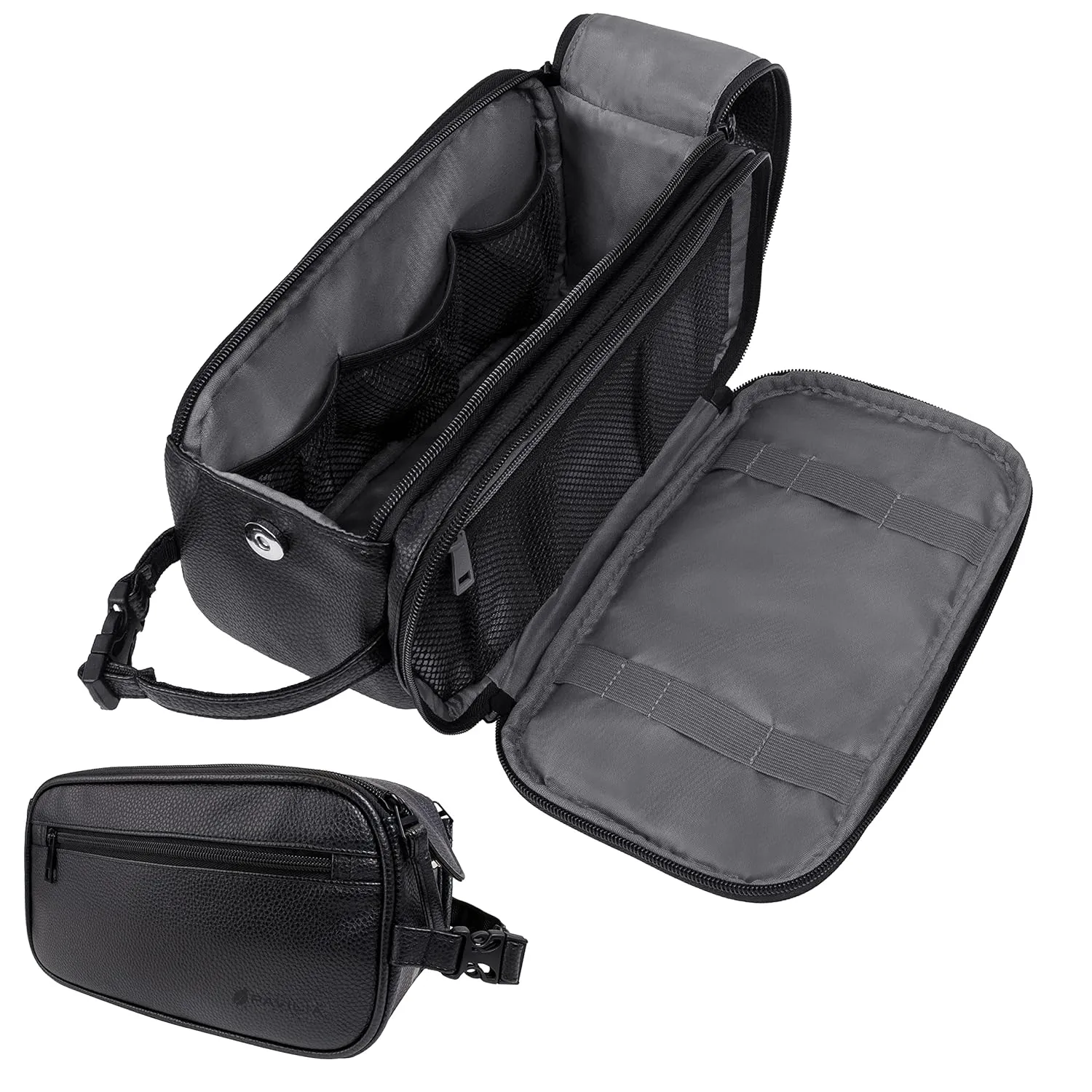 PAVILIA Toiletry Bag for Men, Travel Essentials Shaving Dopp Kit, Mens Travel Bag Toiletries Organizer Case for Grooming, PU Leather Water Resistant Cosmetic Bag Pouch (Black)
