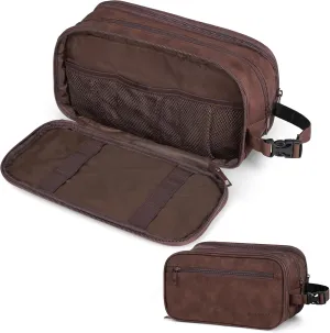 PAVILIA Toiletry Bag for Men, Travel Toiletries Bag | Water-resistant Dopp Kit, PU Leather Shaving Pouch Organizer for Accessories, Cosmetic, Hygiene, Grooming Essentials (Black)
