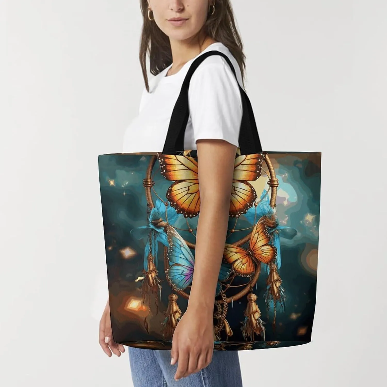 Peach Leafed Flower Tote Bags, Reusable Grocery Bags, Large Shopping Bag, Shoulder Bag for Women